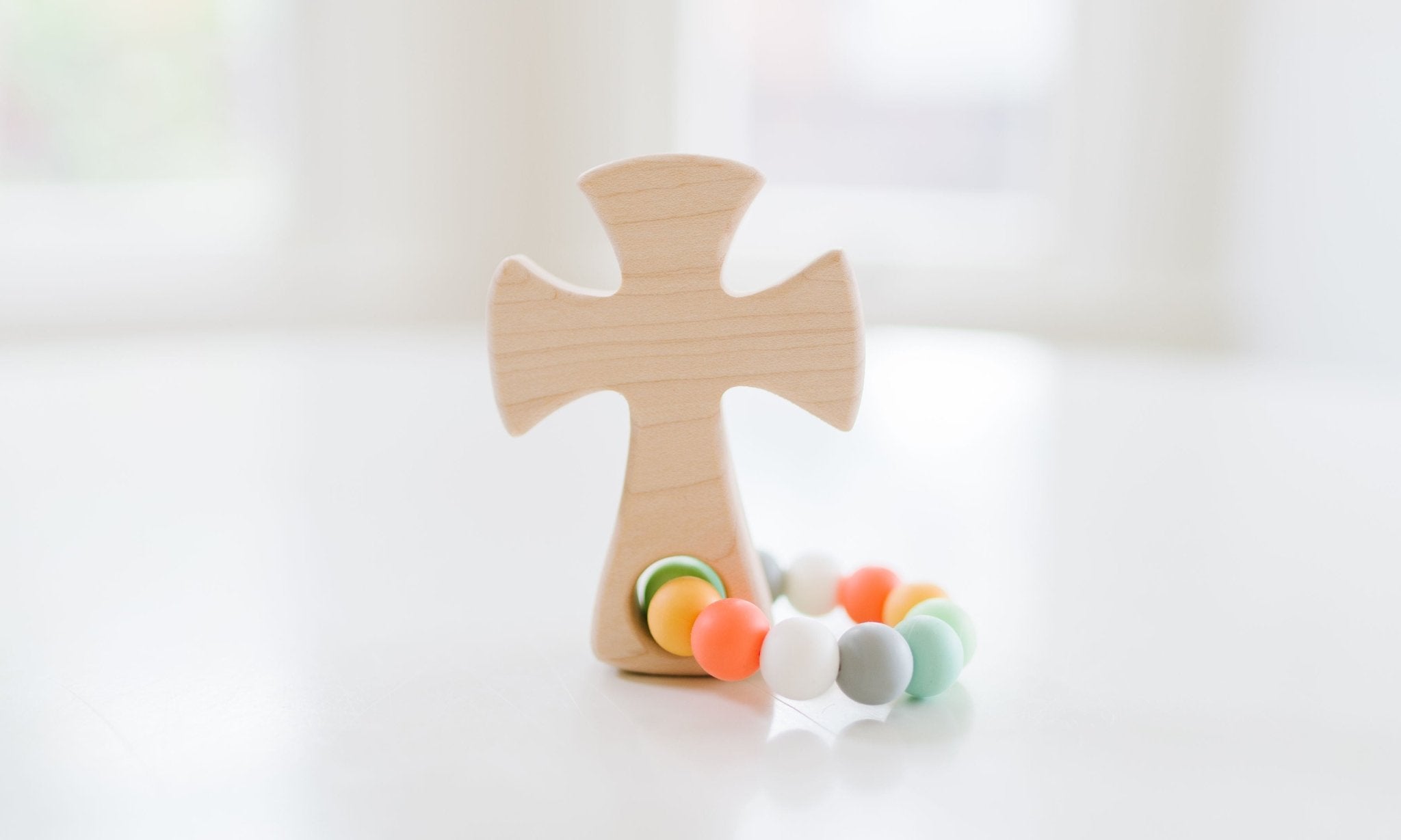 Cross Wood Grasping Toy With Teething Beads - Bannor-toys