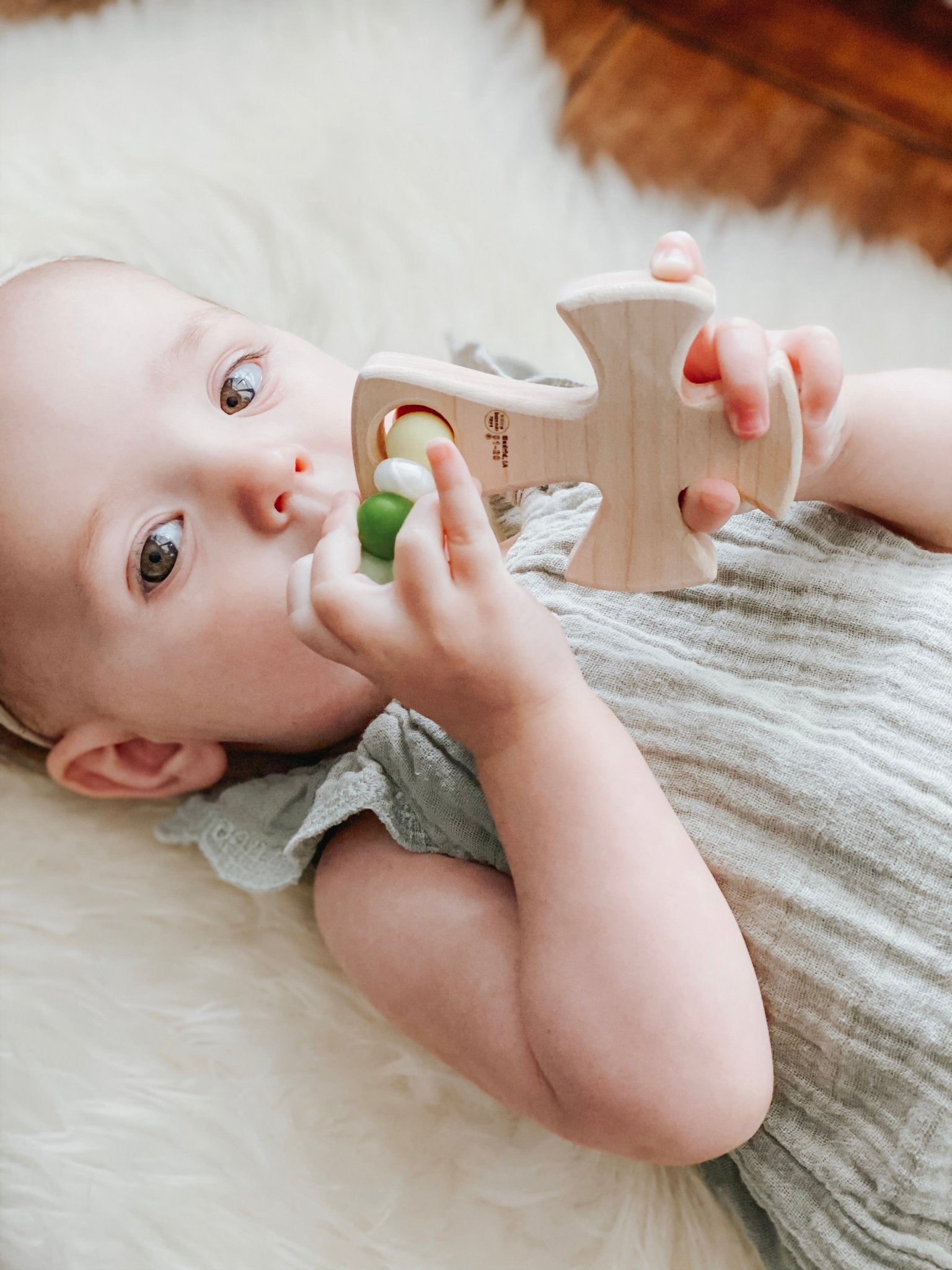 Cross Wood Grasping Toy With Teething Beads - Bannor-toys