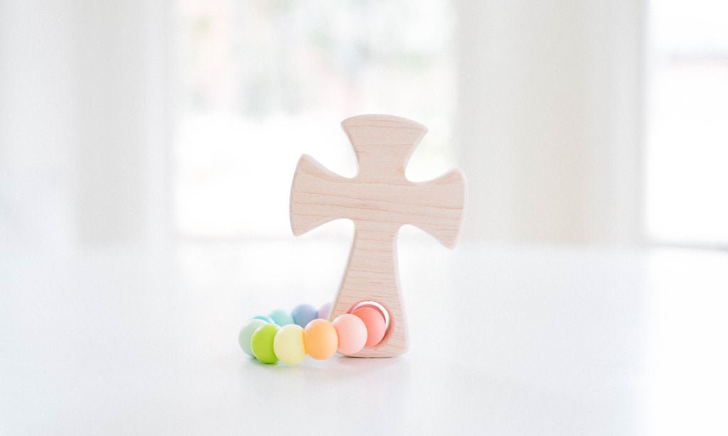 Cross Wood Grasping Toy With Teething Beads - Bannor-toys