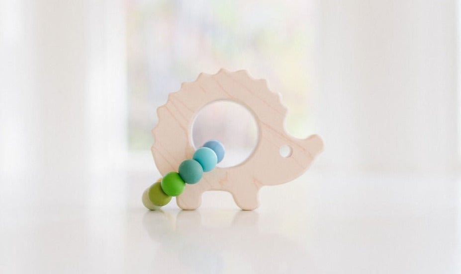 Hedgehog Wooden Baby Grasping Toy with Teething Beads - Bannor-toys