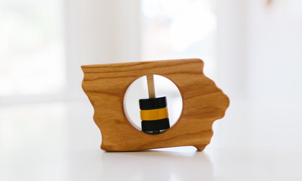 Iowa State Wooden Baby Rattle™ - Bannor-toys - Gold and Yellow disc colors