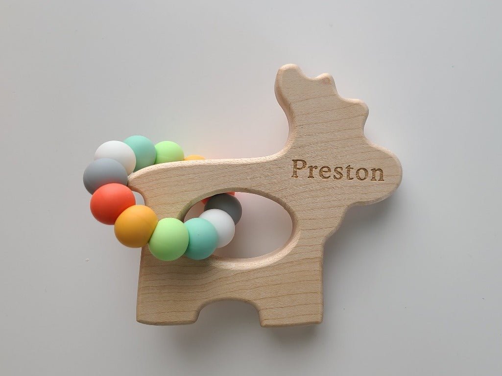 Moose Wooden Grasping Toy with Teething Beads - Bannor-toys