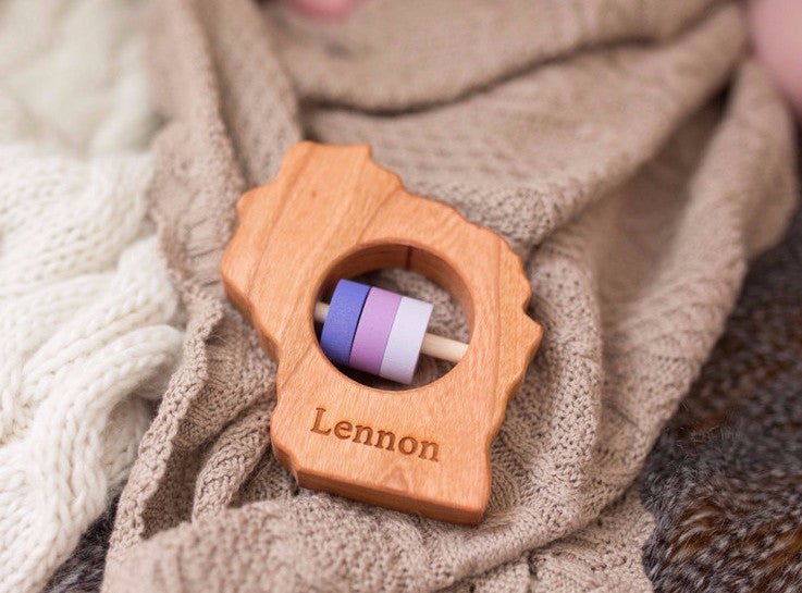 Wisconsin State Wooden Baby Rattle™ - Bannor-toys